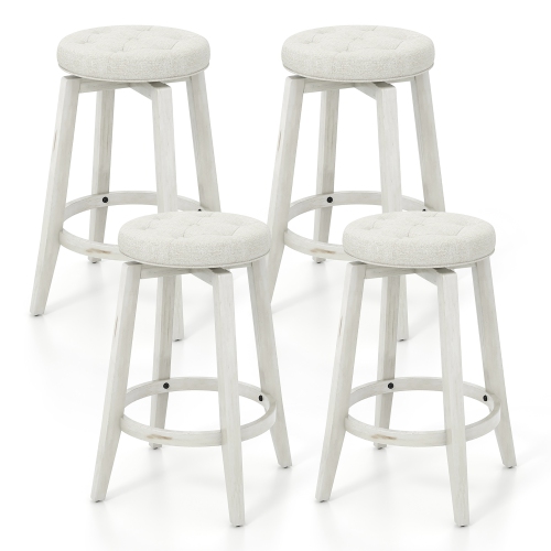 Gymax Set of 4 Swivel Bar Stools 26'' Counter Height Upholstered Seats Rubber Wood Frame Beige