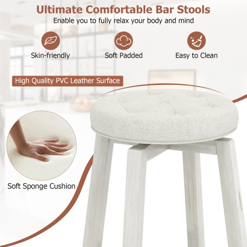Gymax Set of 4 Swivel Bar Stools 26'' Counter Height Upholstered Seats Rubber Wood Frame Beige