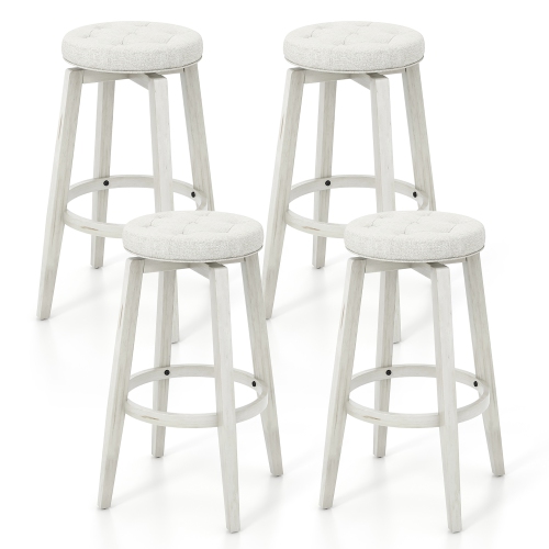 GYMAX  Set Of 4 Swivel Bar Stools 30" Bar Height Upholstered Seats Rubber Wood Frame In Beige