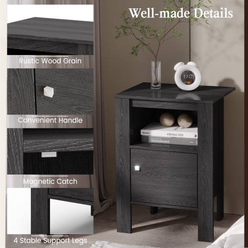 Gymax Set of 2 Nightstand Compact Side Sofa Table Open Shelf & Cabinet