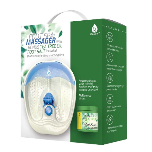 Image 1 de 5.. Masseur de pieds avec exfoliant au sel à l'huile de théier de Pursonic - Bleu