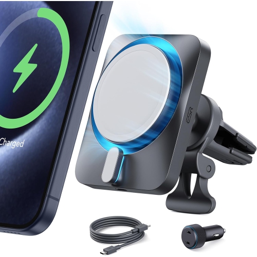 Chargeur 15&nbsp;W pour l'auto avec MagSafe + CryoBoost d'Energy - Argenté givré