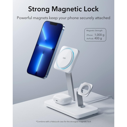 ESR CryoBoost 3-in-1 Wireless Charger with MagSafe, Phone-Cooling Fast Charging Compatible with iPhone 15/14/13/12, AirPods Pro/3/2, with Adapter,