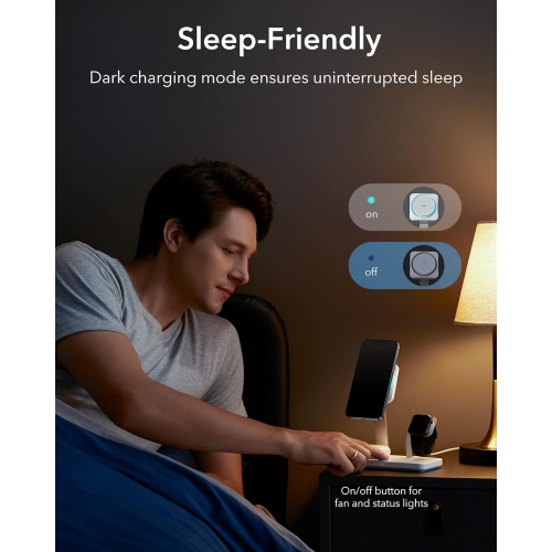 ESR CryoBoost 3-in-1 Wireless Charger with MagSafe, Phone-Cooling Fast Charging Compatible with iPhone 15/14/13/12, AirPods Pro/3/2, with Adapter,