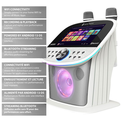 Système de karaoké Wi-Fi et Bluetooth avec microphones sans fil de Singing Machine - Blanc - Exclusivité Best Buy