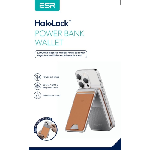 ESR HaloLock Power Bank Wallet for iPhone 15/14/13/12 Series 5,000mAh Brown