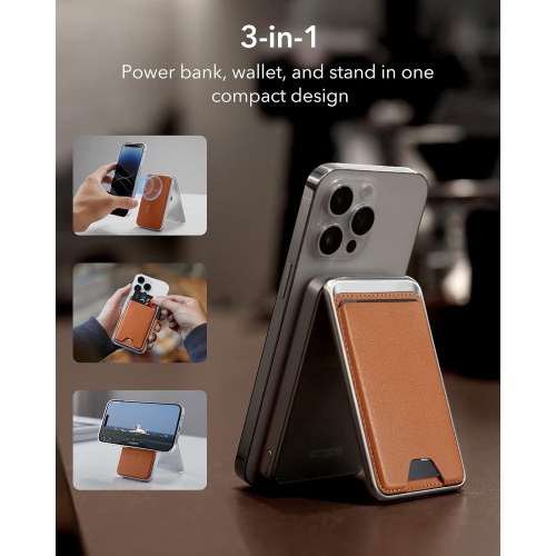 ESR HaloLock Power Bank Wallet for iPhone 15/14/13/12 Series 5,000mAh Brown