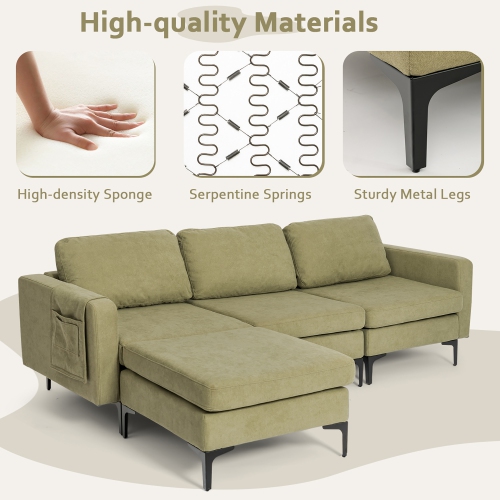 Sofa modulaire modulaire en L avec divan USB réversible et 2 ports USB verts de Costway