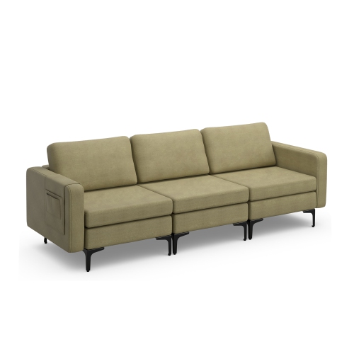 Costway Modern Modular Sofa 3-Seat Sofa Couch w/ Side Storage Pocket & Metal Leg Green