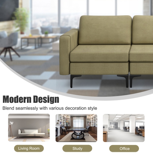 Costway Modern Modular Sofa 3-Seat Sofa Couch w/ Side Storage Pocket & Metal Leg Green