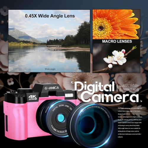 Digital Camera for Photography and Video,48MP 4K Vlogging Camera with 180° Flip Screen,16X Digital Zoom, Autofocus Compact Camera 32GB TF&2 Batteries