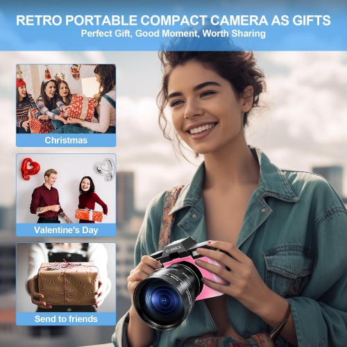 Digital Camera for Photography and Video,48MP 4K Vlogging Camera with 180° Flip Screen,16X Digital Zoom, Autofocus Compact Camera 32GB TF&2 Batteries