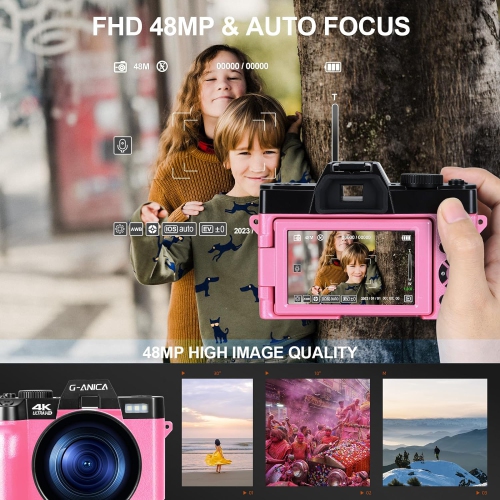 Digital Camera for Photography and Video,48MP 4K Vlogging Camera with 180° Flip Screen,16X Digital Zoom, Autofocus Compact Camera 32GB TF&2 Batteries
