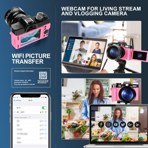 Digital Camera for Photography and Video,48MP 4K Vlogging Camera with 180° Flip Screen,16X Digital Zoom, Autofocus Compact Camera 32GB TF&2 Batteries