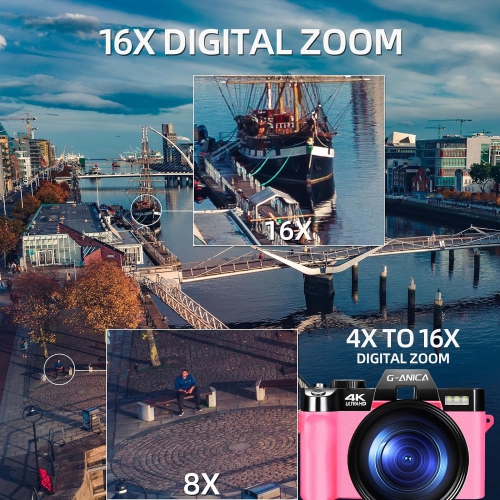 Digital Camera for Photography and Video,48MP 4K Vlogging Camera with 180° Flip Screen,16X Digital Zoom, Autofocus Compact Camera 32GB TF&2 Batteries