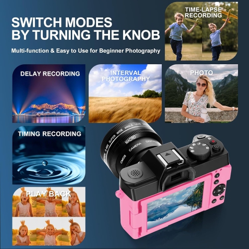 Digital Camera for Photography and Video,48MP 4K Vlogging Camera with 180° Flip Screen,16X Digital Zoom, Autofocus Compact Camera 32GB TF&2 Batteries