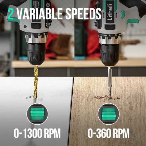 Litheli Cordless Drill Driver,20V Max Power Drill Cordless Set,Variable Speed, 2.0 Ah Battery and 1 Hour Fast Charger Included