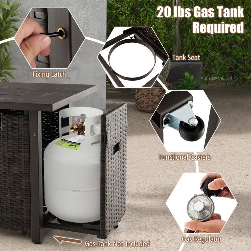 Gymax Propane Gas Fire Pit Table 52 Inch Propane Fire Pit w/ Wind Guard 50,000 BTU Heat Output Brown