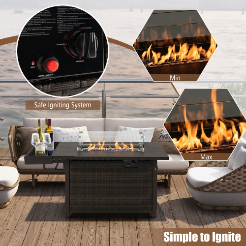 Gymax Propane Gas Fire Pit Table 52 Inch Propane Fire Pit w/ Wind Guard 50,000 BTU Heat Output Brown