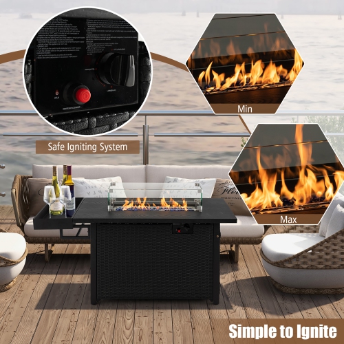 Gymax Propane Gas Fire Pit Table 52 Inch Propane Fire Pit w/ Wind Guard 50,000 BTU Heat Output Black