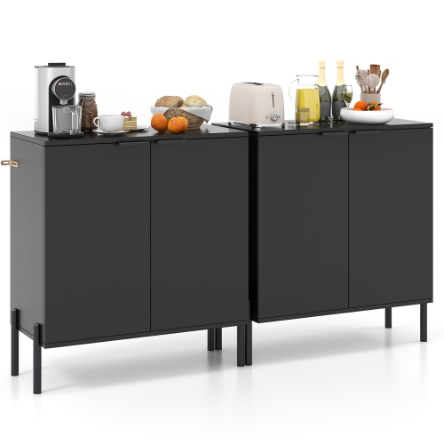 GYMAX  2PCs 2-Door Buffet Cabinet Sideboard Cabinet W/ Shelf Metal Legs & Anti-Tipping Kits