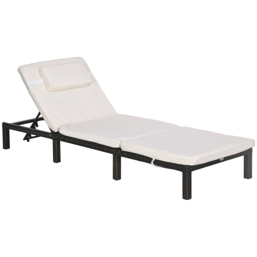 Outsunny Patio Lounger, 5-Level Adjustable Outdoor Chaise Lounge, Rattan Lounge Chair with Reclining Back, Headrest for Poolside, Garden, Cream White