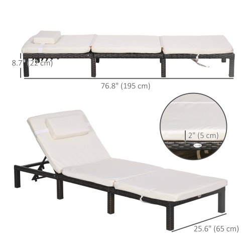 Outsunny Patio Lounger, 5-Level Adjustable Outdoor Chaise Lounge, Rattan Lounge Chair with Reclining Back, Headrest for Poolside, Garden, Cream White