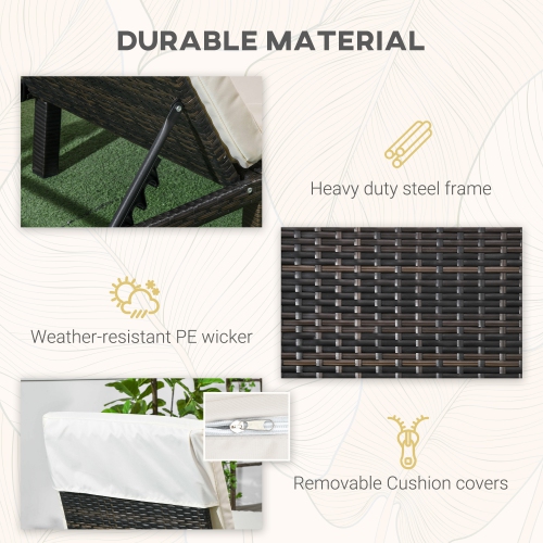 Outsunny Patio Lounger, 5-Level Adjustable Outdoor Chaise Lounge, Rattan Lounge Chair with Reclining Back, Headrest for Poolside, Garden, Cream White