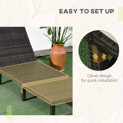 Outsunny Patio Lounger, 5-Level Adjustable Outdoor Chaise Lounge, Rattan Lounge Chair with Reclining Back, Headrest for Poolside, Garden, Cream White