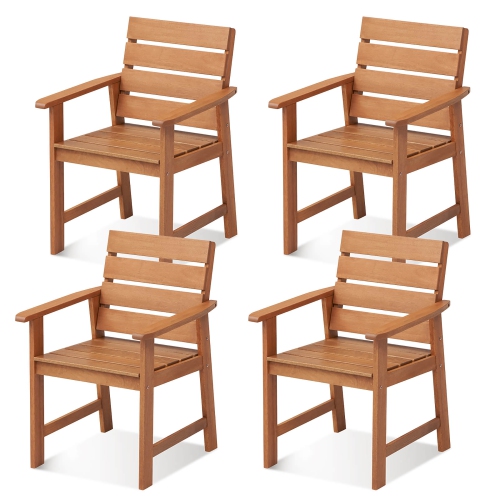 Gymax 4PCS Hardwood Chair Wood Dining Armchairs Breathable Slatted Seat Garden Patio