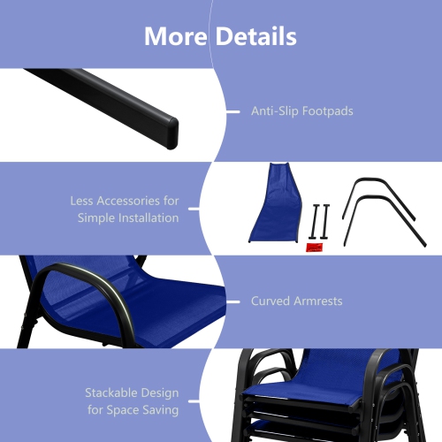 Gymax Patio Set of 4 Dining Chairs Stackable Armrest Space Saving Garden Patio Navy