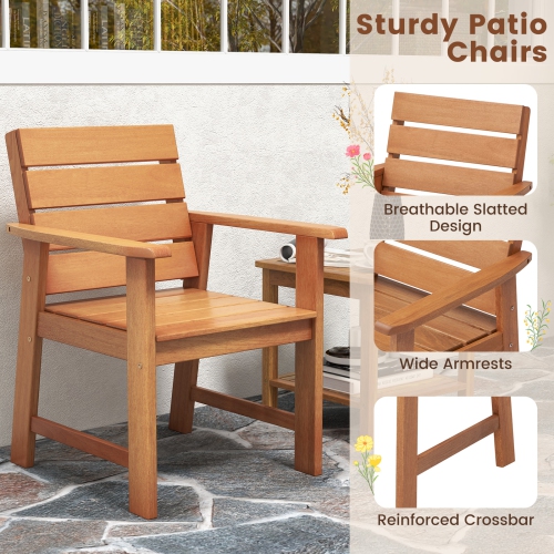 Gymax 2PCS Hardwood Chair Wood Dining Armchairs Breathable Slatted Seat Garden Patio