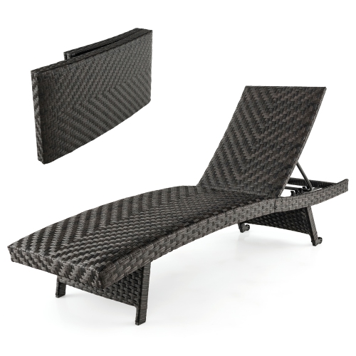 GYMAX  Folding Rattan Chaise Lounge Chair Weather Resistant Adjustable Recliner Quick Dry Foam Mix In Brown