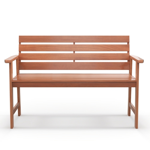 GYMAX  Solid Wood Bench Wood 2-Seat Chair W/ Slatted Seat & Inclined Backrest Patio