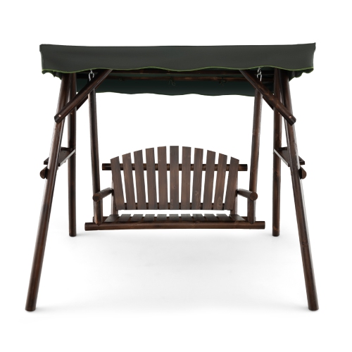 Gymax 2 Person Wooden Garden Swing Bench Chair w/ Adjustable Cover for Garden Porch
