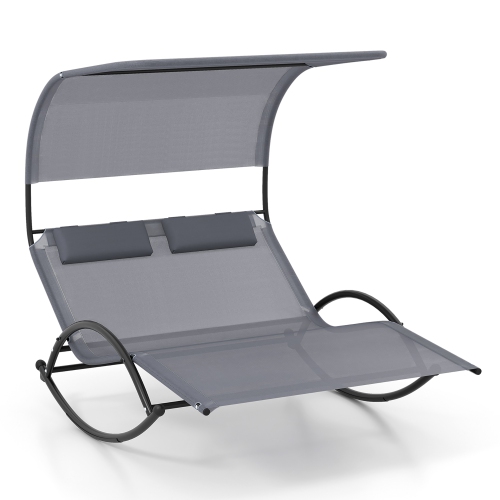 Gymax Outdoor Double Chaise Rocker Rocking Daybed Sun Lounger w/ Sun Shade Canopy