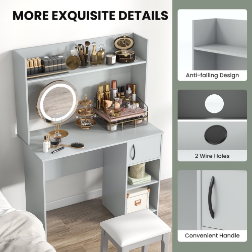 Gymax Computer Desk Home Office Desk w/ Raised Display Shelf & 2 Open Shelves Gray