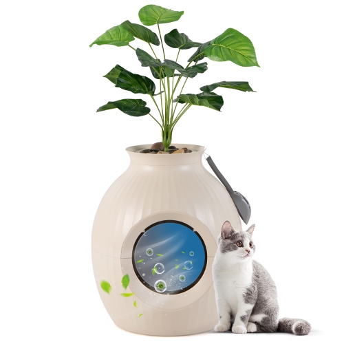 GYMAX  Plant Cat Litter Box W/ Smart Odor Removal Hidden Cat Litter Box Furniture