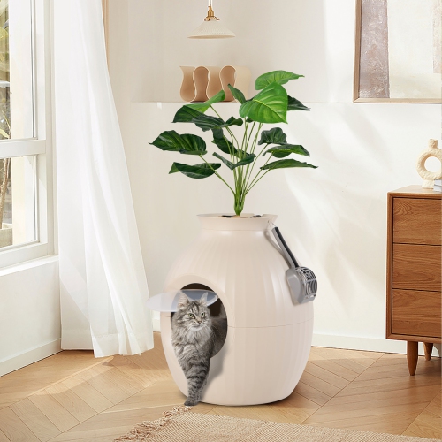 Gymax Plant Cat Litter Box w/ Smart Odor Removal Hidden Cat Litter Box Furniture