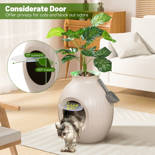 Gymax Plant Cat Litter Box w/ Smart Odor Removal Hidden Cat Litter Box Furniture
