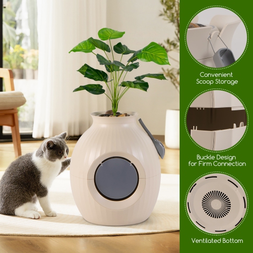 Gymax Plant Cat Litter Box w/ Smart Odor Removal Hidden Cat Litter Box Furniture
