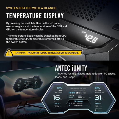 Antec Performance 1 FT, Full Tower, Temp Display, 4 x Storm T3 PWM Fans, Type-C, Dual TG Side Panels, Removable Top Bracket, High Airflow Mesh Front