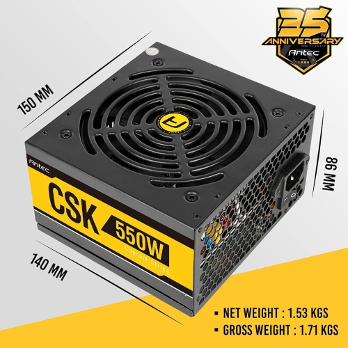 Antec Bronze Power Supply, CSK 550W 80+ Bronze Certified PSU, Continuous Power with 120mm Silent Cooling Fan, ATX 12V 2.31 / EPS 12V, Bronze Power