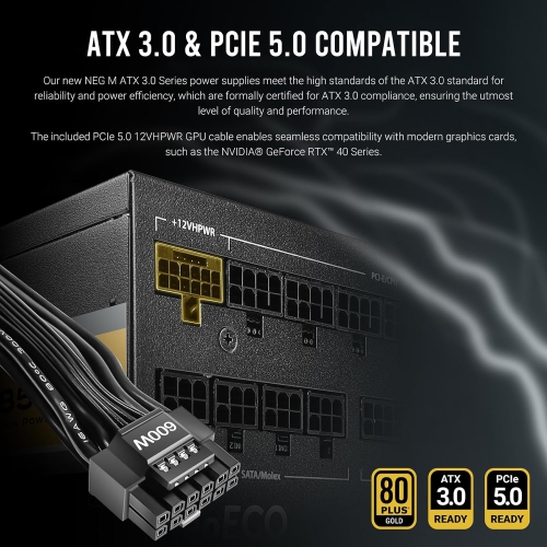 ANTEC NeoECO, NE1000G M ATX3.0, 1000W Full Modular PSU, 80 Plus Gold Certified, PCIE 5.0 Support, PhaseWave Design, Japanese Caps, Zero RPM Manager,
