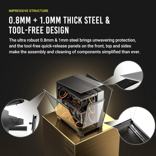 Antec C8, Fans not Included, Dual-Chamber, tooless Design, Type-C, 360mm Radiator Support, Seamless Tempered Glass Front & Side Panels, High Airflow