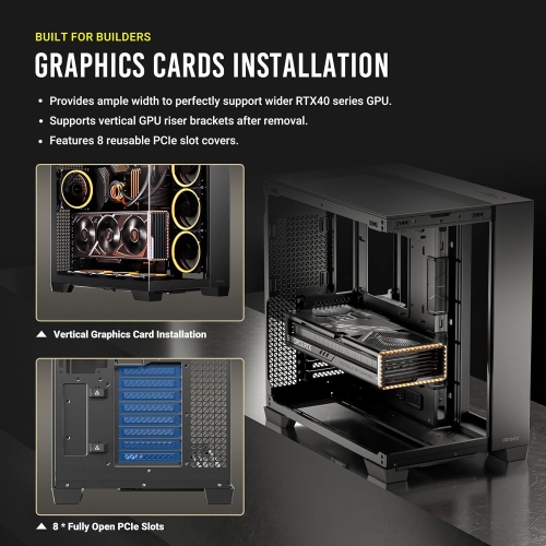 Antec C8, Fans not Included, Dual-Chamber, tooless Design, Type-C, 360mm Radiator Support, Seamless Tempered Glass Front & Side Panels, High Airflow
