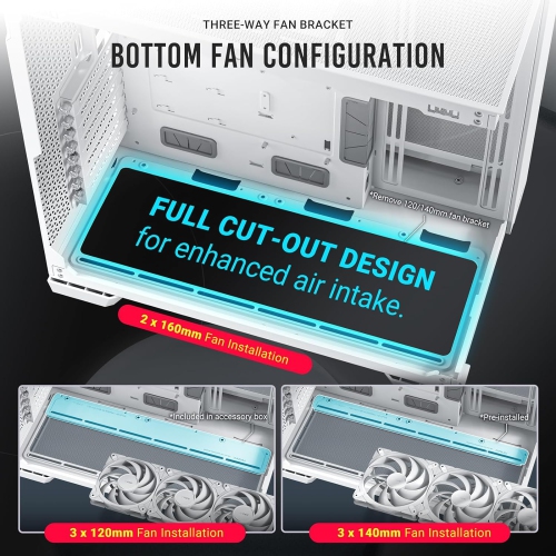 Antec C8 White, Fans not Included, Dual-Chamber, tooless Design, Type-C, 360mm Radiator Support, Seamless Tempered Glass Front & Side Panels, High