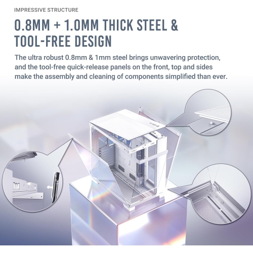 Antec C8 White, Fans not Included, Dual-Chamber, tooless Design, Type-C, 360mm Radiator Support, Seamless Tempered Glass Front & Side Panels, High