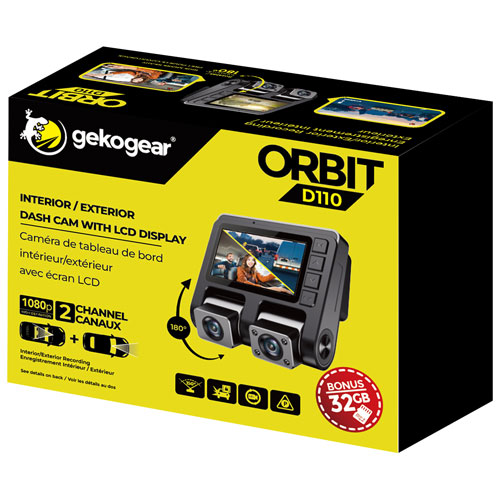 Caméra avant et caméra d'habitable 1080p Orbit D110 de GekoGear avec carte microSD de 32 Go