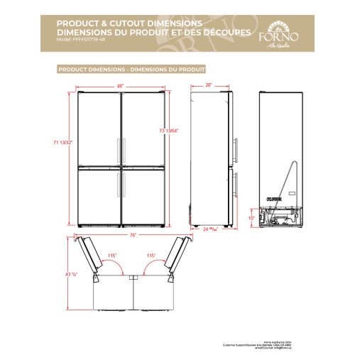 Forno Guardia 23.4-Inch Bottom Freezer Refrigerator Left Swing Stainless Steel, 10.8 cu.ft.